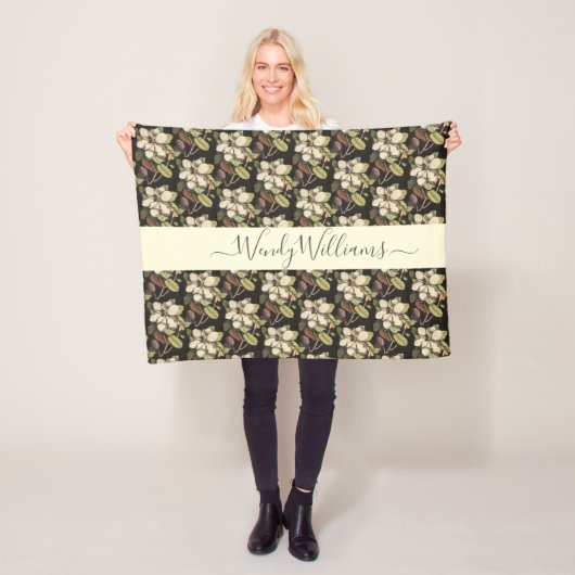 Speciaal uitgelijnd Magnolia Blooms Patroon Fleece Deken (In situ)