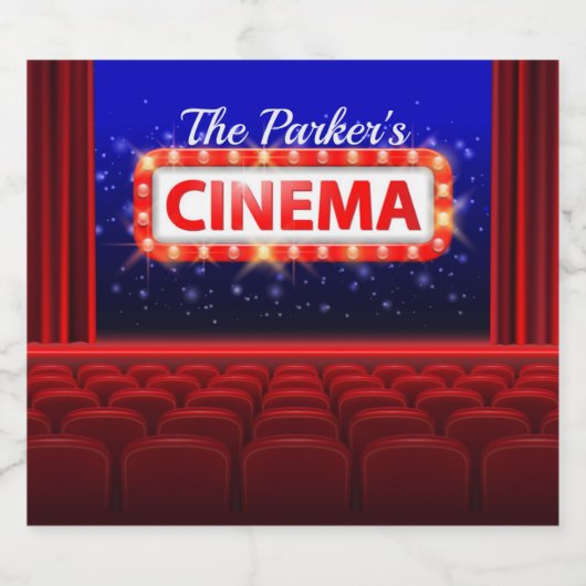 Speciaal uitgeruste bioscoopzaal bier etiket (Enkel label)