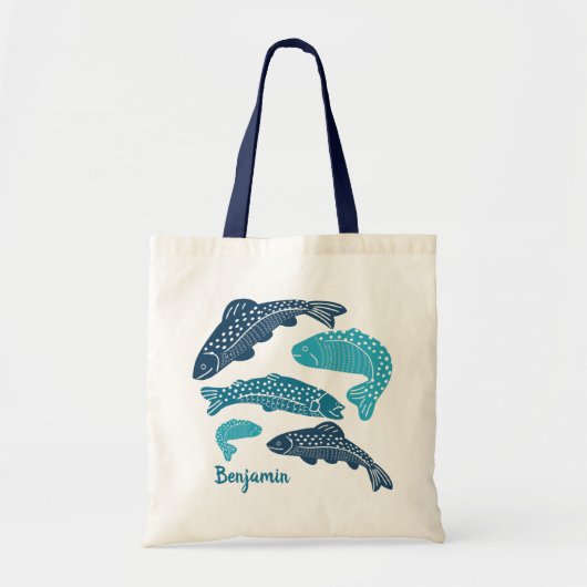 Speciaal uitgeruste blauwe forel tote bag (Voorkant)