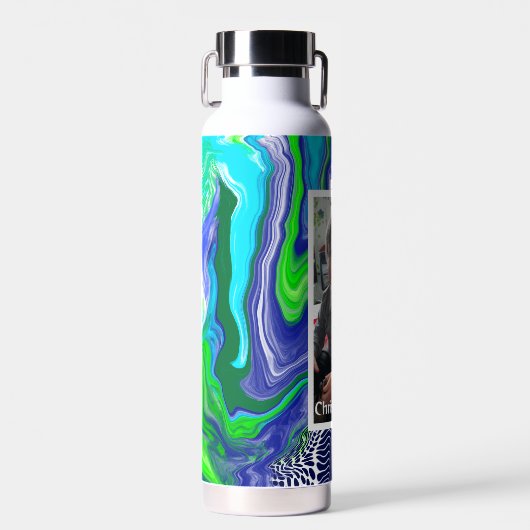 Speciaal uitgeruste blauwe langgroene digitale ron waterfles (Voorkant)