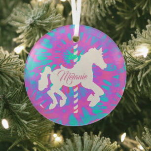 Speciaal uitgeruste carrouselpaarden glas ornament