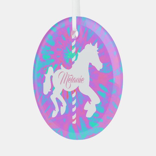 Speciaal uitgeruste carrouselpaarden glas ornament (Voorkant links)