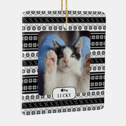 Speciaal uitgeruste cat Black Knit Pattern-foto Keramisch Ornament (Rechts)
