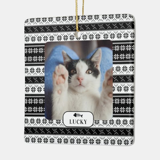 Speciaal uitgeruste cat Black Knit Pattern-foto Keramisch Ornament (Links)