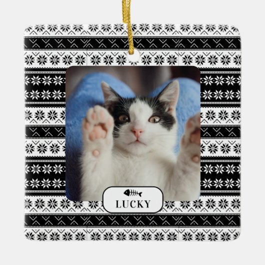 Speciaal uitgeruste cat Black Knit Pattern-foto Keramisch Ornament (Voorkant)