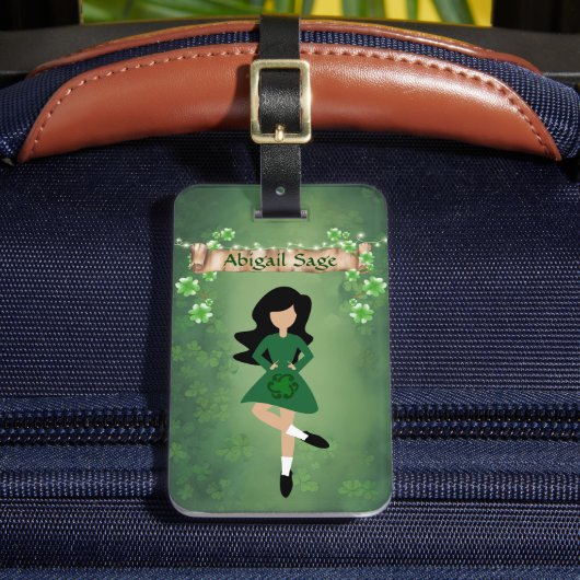 Speciaal uitgeruste Ierse danser met Black Hair Da Bagagelabel (Voorkant Insitu 2)