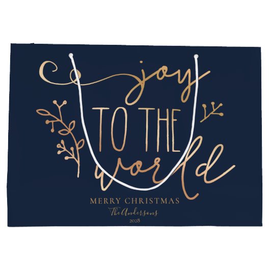 Speciaal uitgeruste kerstmarineblauw goudbruin groot cadeauzakje (Achterkant)