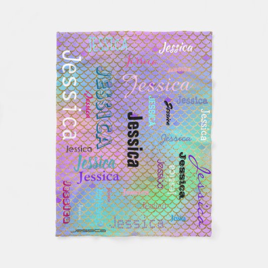 Speciaal uitgeruste naam Typografie Bright Mermaid Fleece Deken (Voorkant)