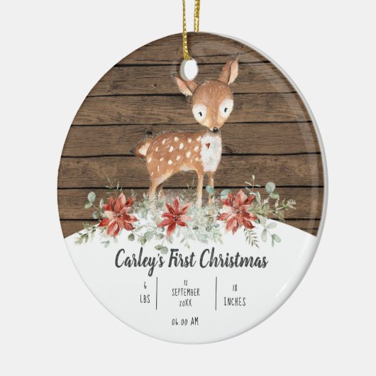 Speciaal uitgeruste Rustic Deer Baby Eerste Kerstc Keramisch Ornament (Links)