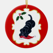 Speciaal uitgeruste zwart-witlab met Santa Hat Keramisch Ornament (Voorkant)