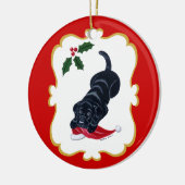 Speciaal uitgeruste zwart-witlab met Santa Hat Keramisch Ornament (Links)