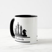 Speciaal uitgeruste zwarte schaakstukken mok (Voorkant links)