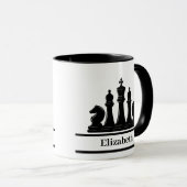 Speciaal uitgeruste zwarte schaakstukken mok (Voorkant rechts)