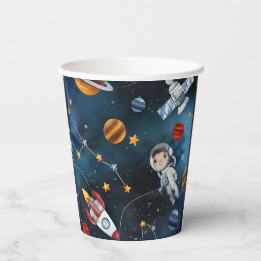 Speciaal uitwendige ruimte-illustratie 1e verjaard papieren bekers (Achterkant)