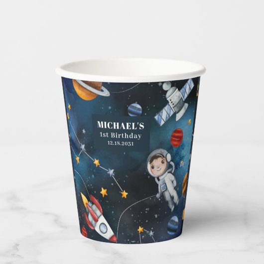 Speciaal uitwendige ruimte-illustratie 1e verjaard papieren bekers (Voorkant)