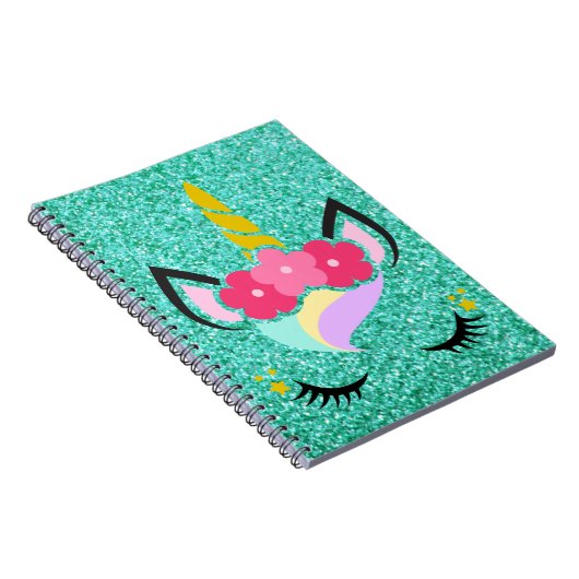 Speciaal Unicorn Blauwgroen Glitter Note Book Notitieboek (Rechterzijde)
