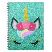 Speciaal Unicorn Blauwgroen Glitter Note Book Notitieboek (Voorkant)