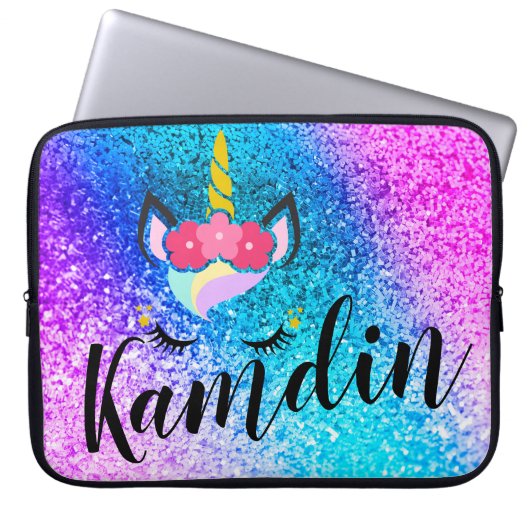 Speciaal Unicorn Ombre Glitter-Hoesje voor laptops Laptop Sleeve (Voorkant)