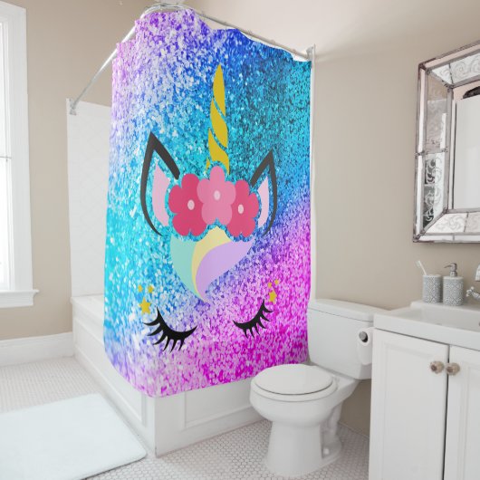 Speciaal Unicorn Ombre Glitter Shower Curtain Douchegordijn (In situ)