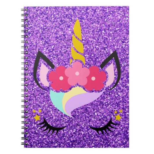 Speciaal Unicorn Paars Glitter Note Book Notitieboek (Voorkant)