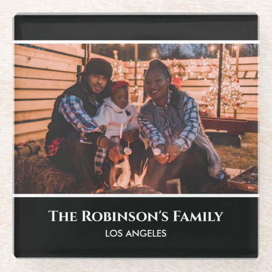 Speciaal uw foto in zwart Lijst met teksten Glazen Onderzetter (Voorkant)