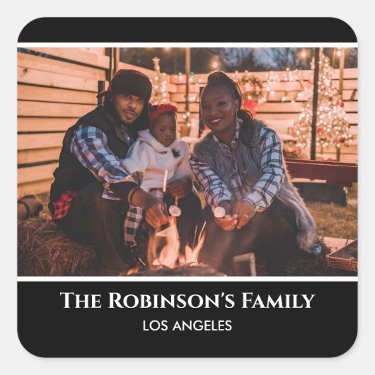 Speciaal uw foto in zwart Lijst met teksten Vierkante Sticker (Voorkant)