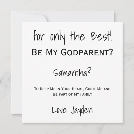 Speciaal verzoek Be My GodParent Sleeping Baby Kaa Kaart (Achterkant)