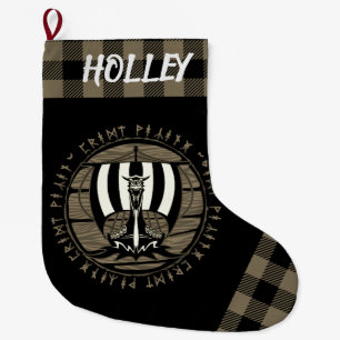 Speciaal Viking Dragon Longship Sail Tan Black Grote Kerstsok