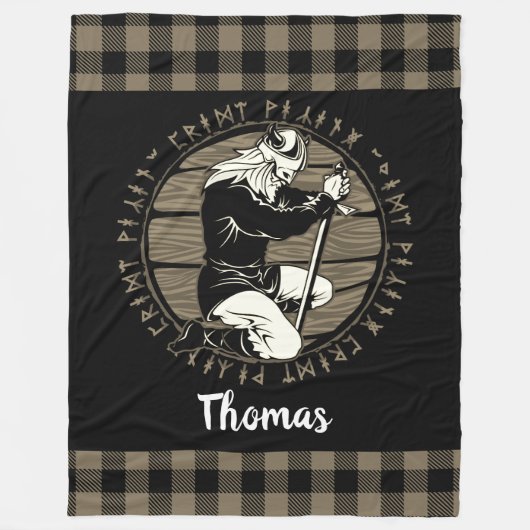 Speciaal Viking Kneeling Prayer Rune Tan Black Fleece Deken (Voorkant)