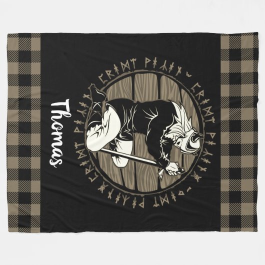 Speciaal Viking Kneeling Prayer Rune Tan Black Fleece Deken (Voorkant (Horizontaal))