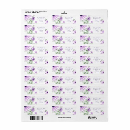 Speciaal Violet Green, Waterverf bloemen Etiket (Full Sheet)