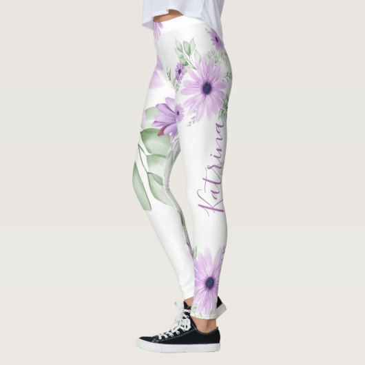 Speciaal Violet Green, Waterverf bloemen Leggings (Links)