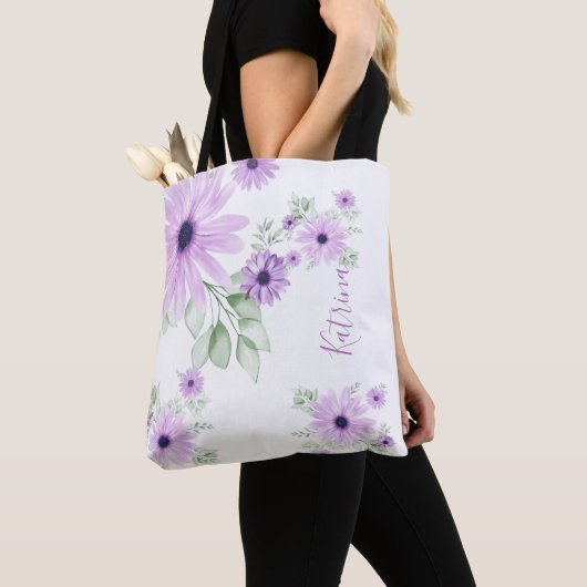Speciaal Violet Green, Waterverf bloemen Tote Bag (Dichtbij)
