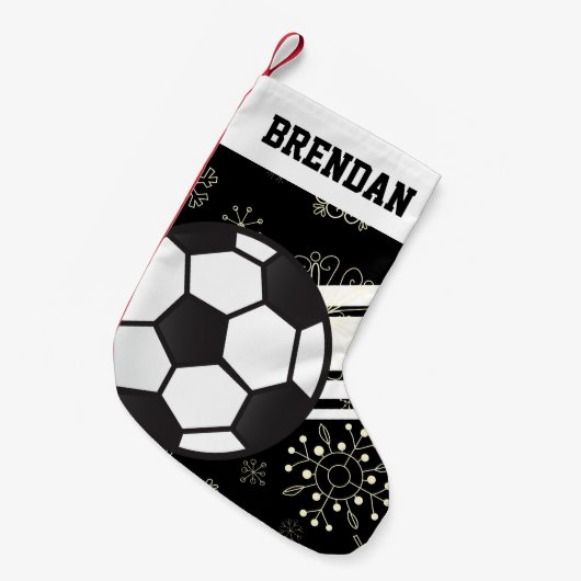 Speciaal Voetbal Sporty Stripes Black Kleine Kerstsok (Voorkant (Hangend))