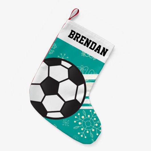 Speciaal Voetbal Sporty Stripes Blauwgroen Blauw Kleine Kerstsok (Voorkant (Hangend))