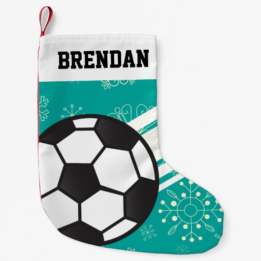 Speciaal Voetbal Sporty Stripes Blauwgroen Blauw Kleine Kerstsok (Voorkant)