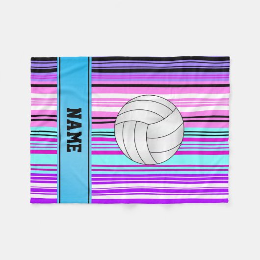 Speciaal volleybalroze paarse strepen fleece deken (Voorkant (Horizontaal))