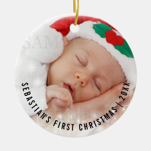 Speciaal voor baby's geschikt kerstfotosjabloon keramisch ornament (Voorkant)