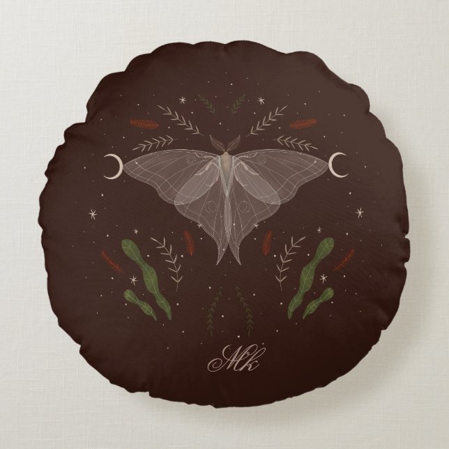 Speciaal voor de Cottcore Moth-Sierkussen Rond Kussen (Voorkant)