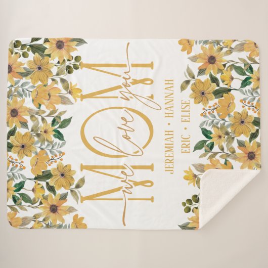 Speciaal voor mam bestemde zonnebloemen sherpa deken (Voorkant (horizontaal))