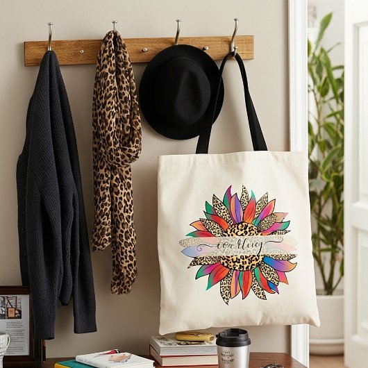 Speciaal voor regenboog en luipaard afgedrukte can tote bag