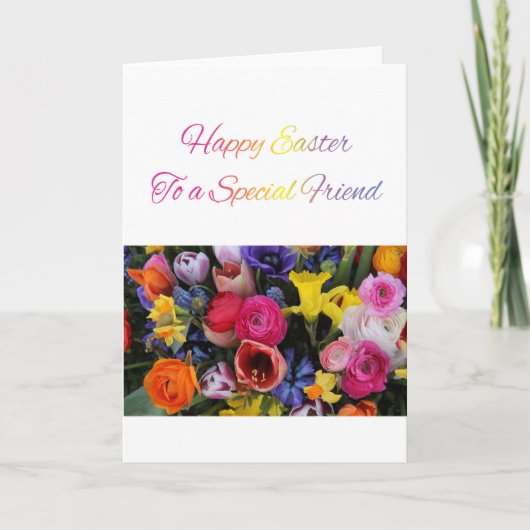 Speciaal Vriend Happy Pasen Springflower bouquet Feestdagen Kaart (Voorkant)