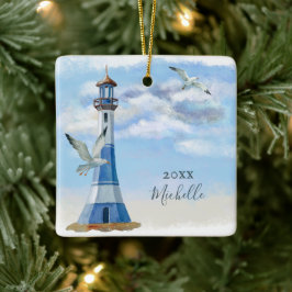 Speciaal vuurtoren Nautical Beach Kerstmis Keramisch Ornament