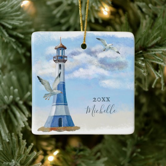 Speciaal vuurtoren Nautical Beach Kerstmis Keramisch Ornament (Boom)