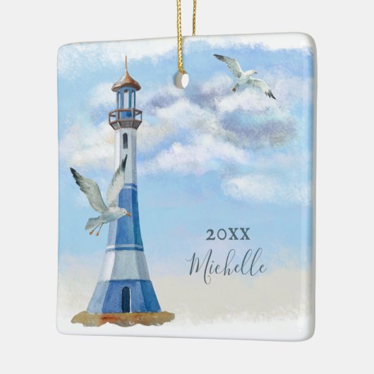 Speciaal vuurtoren Nautical Beach Kerstmis Keramisch Ornament (Links)