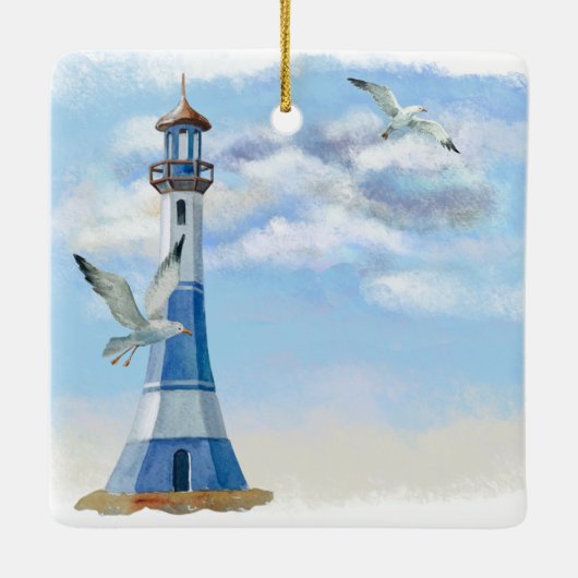 Speciaal vuurtoren Nautical Beach Kerstmis Keramisch Ornament (Achterkant)
