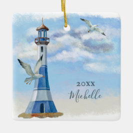 Speciaal vuurtoren Nautical Beach Kerstmis Keramisch Ornament