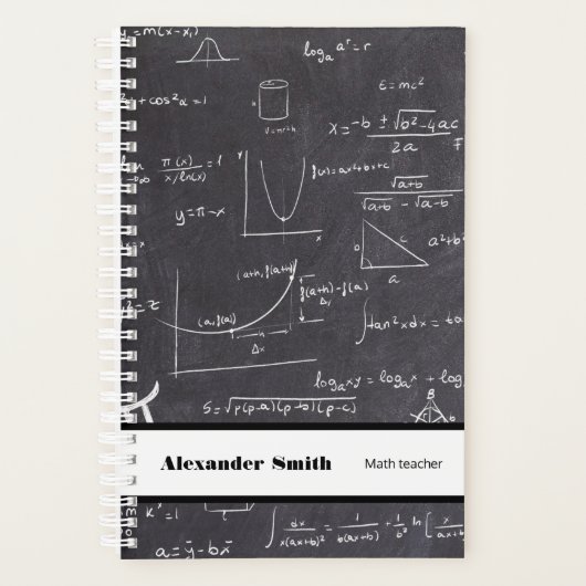 Speciaal wiskunde leraar zwart met vergelijkingen planner (Voorkant)