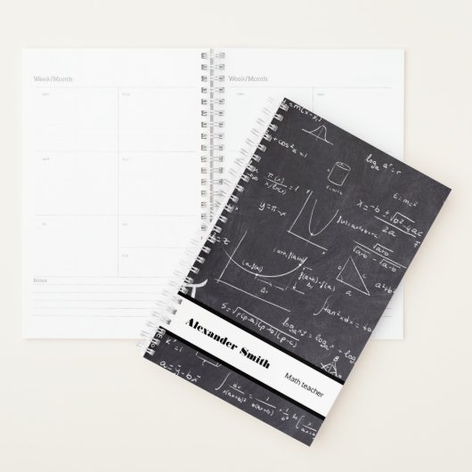 Speciaal wiskunde leraar zwart met vergelijkingen planner (Display)