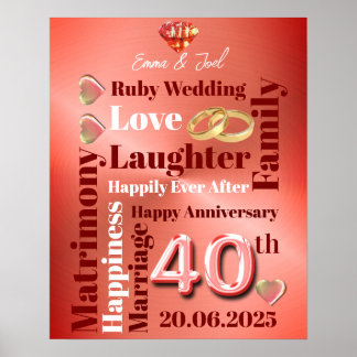 Speciaal Word Art 40th bruiloft Poster